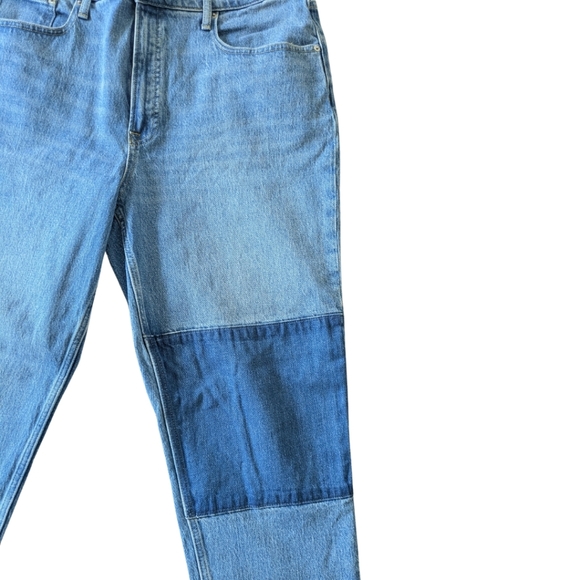 Free Assembly Patchwork Super High Rise Straight Blue Jeans sz 16 Organic Cotton - Picture 3 of 8